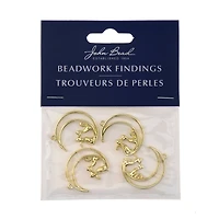 John Bead 26mm Gold Moon with Cats Beadwork Pendants, 4ct.