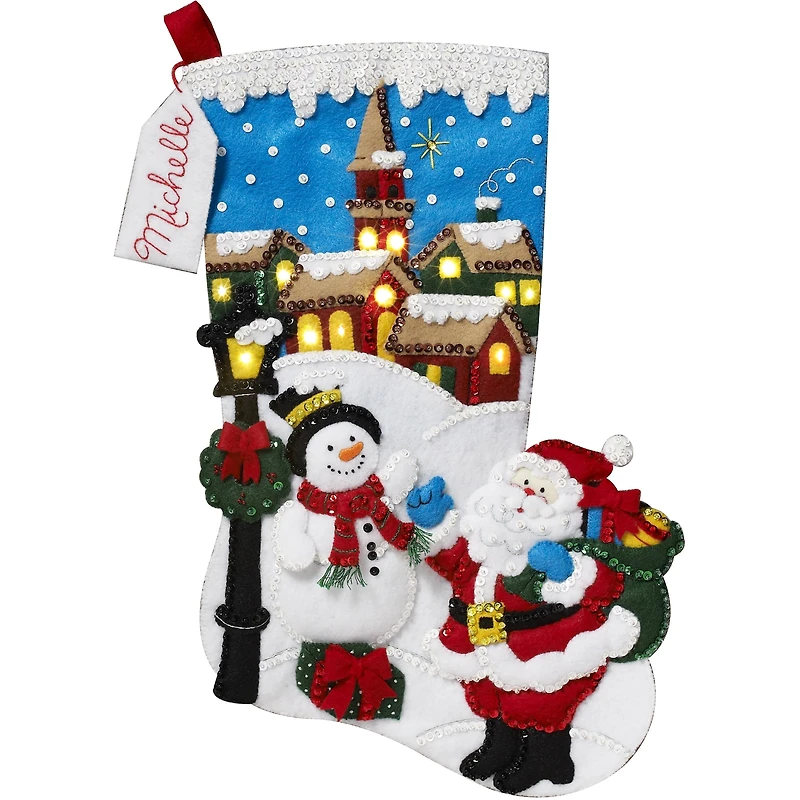 Bucilla Christmas Village With Lights Felt Stocking Kit