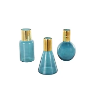 Blue & Gold Geometric Glass Vase Set