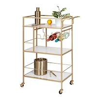 Honey Can Do 3-Tier Gold & White Rolling Bar & Serving Cart with Handles