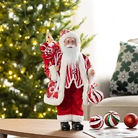 Glitzhome® 18"H Faux Fur Christmas Peppermint Santa Figurine