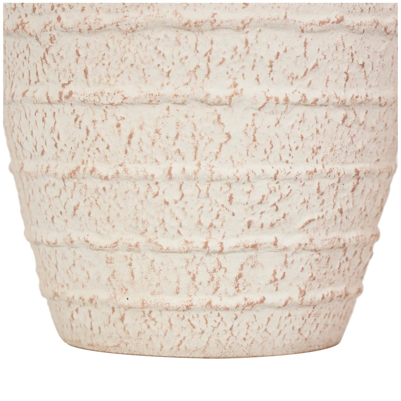 Cream Ceramic Textured Vase Set with Handles & Terra Cotta Accents
