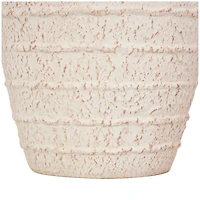 Cream Ceramic Textured Vase Set with Handles & Terra Cotta Accents