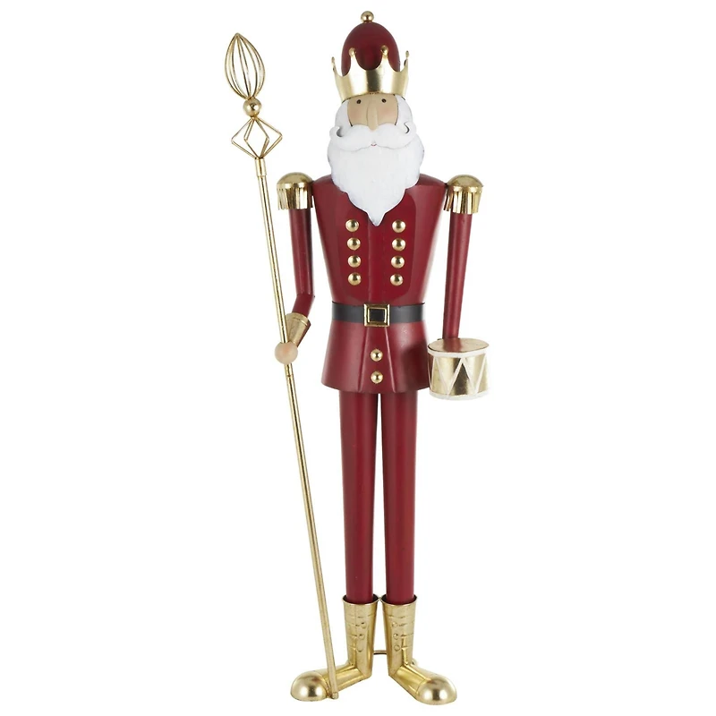 52.5" Red Standing Nutcracker with Drum Metal Sculpture