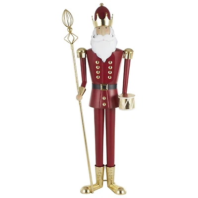 52.5" Red Standing Nutcracker with Drum Metal Sculpture