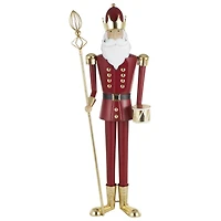 52.5" Red Standing Nutcracker with Drum Metal Sculpture