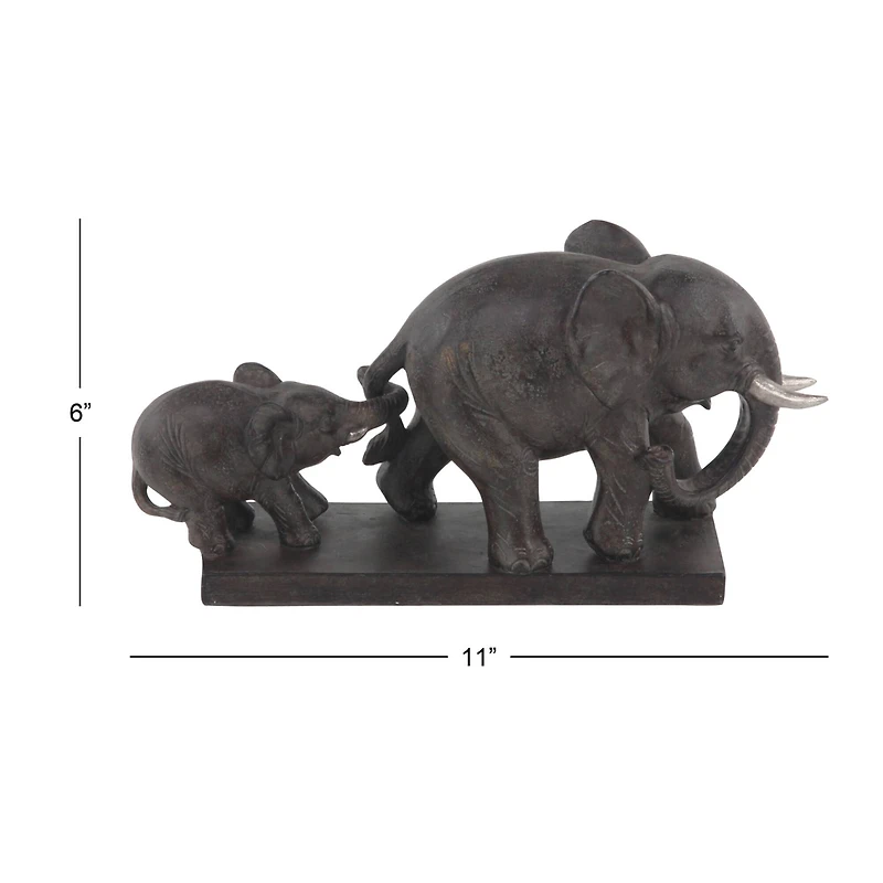11" Brown Eclectic Polystone Elephant Sculpture