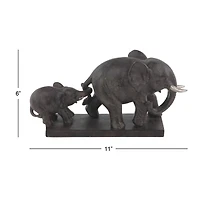 11" Brown Eclectic Polystone Elephant Sculpture