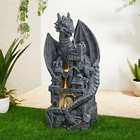 Glitzhome® 36.5" 4-Tier Gothic Dragon Sculptural Outdoor Fountain with LED Light