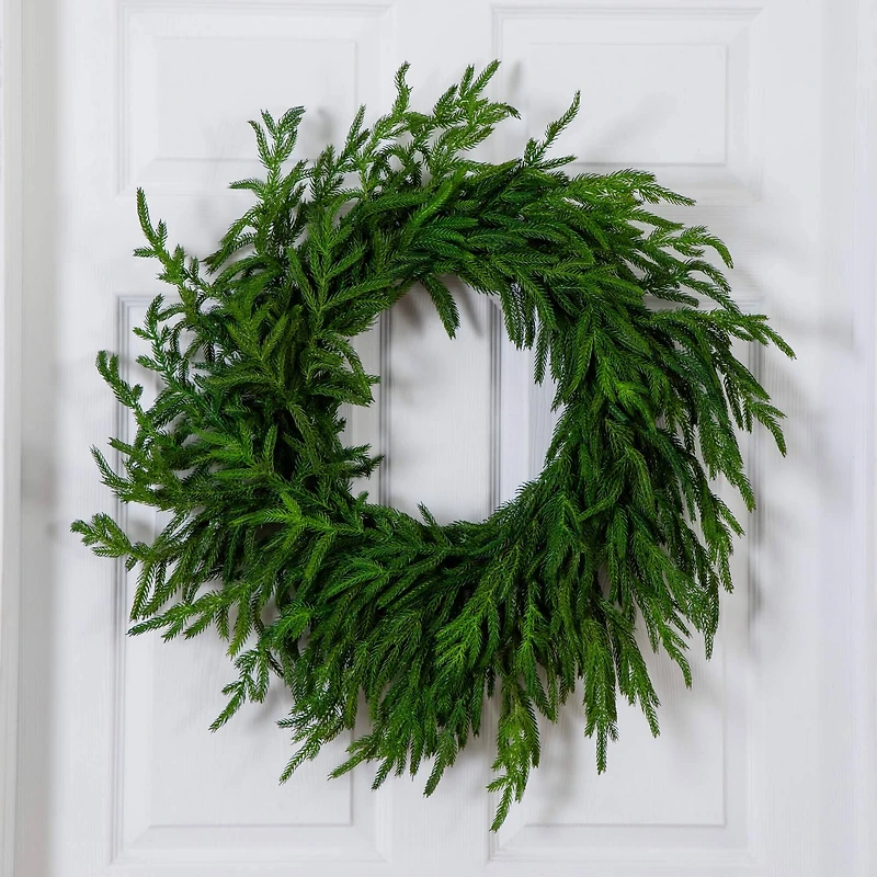 24in. Artificial Real Touch Norfolk Island Pine Wreath with Natural Look