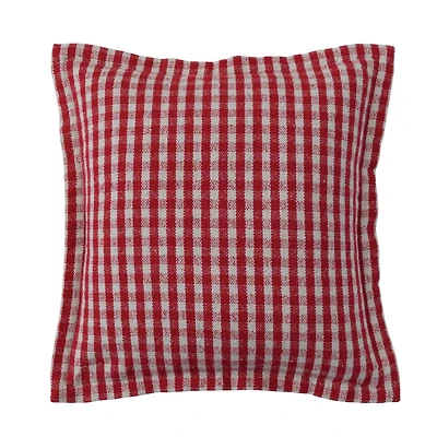 Hello Honey® 18" Red & White Gingham with Flanged Edge Woven Recycled Cotton Pillow