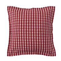 Hello Honey® 18" Red & White Gingham with Flanged Edge Woven Recycled Cotton Pillow