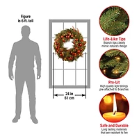 24" Decorative Collection Christmas Red Mixed Wreaths with 50ct. Soft White Battery Operated LED Lights with Timer