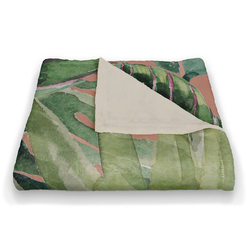 Tropical Palm Jungle Fleece Throw Blanket