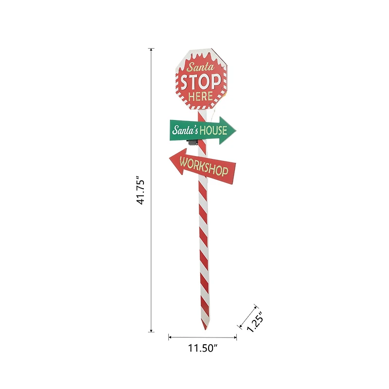 Glitzhome® 41.75'' Lighted Santa Stops Here Wooden Yardstake