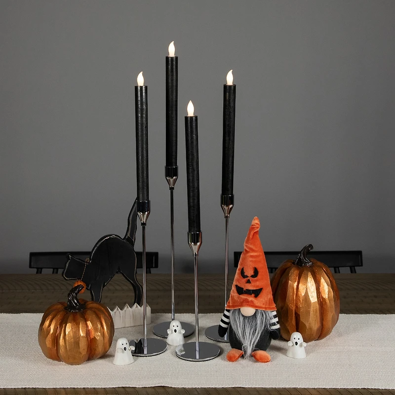 9.5" Solid Black LED Flickering Flameless Halloween Taper Candles, 4ct.