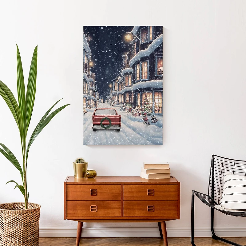 Snowy Christmas Village Canvas Wall Art