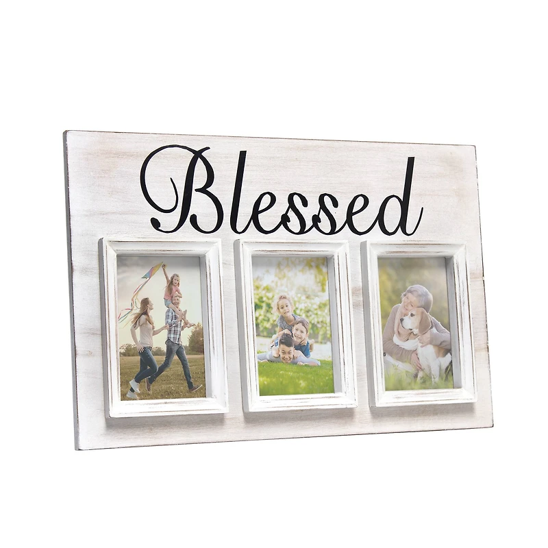 Elegant Designs Whitewash Blessed 3 Photo Collage 4" x 6" Picture Frame