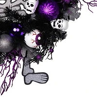 24'' Unlit Purple and Black Spooky Skeleton Pine Halloween Wreath