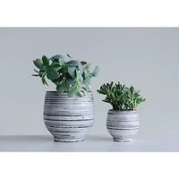 Hello Honey® 5.2" Gray & White Striped Stoneware Planter