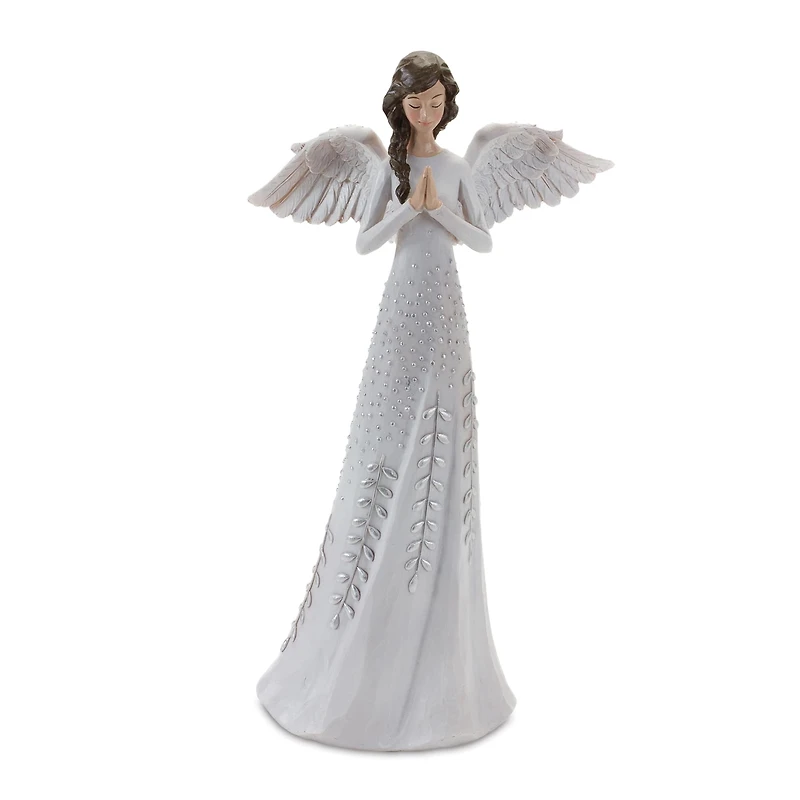 12" Angel Figurines with Silver Floral Accent Set