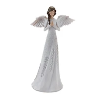 12" Angel Figurines with Silver Floral Accent Set