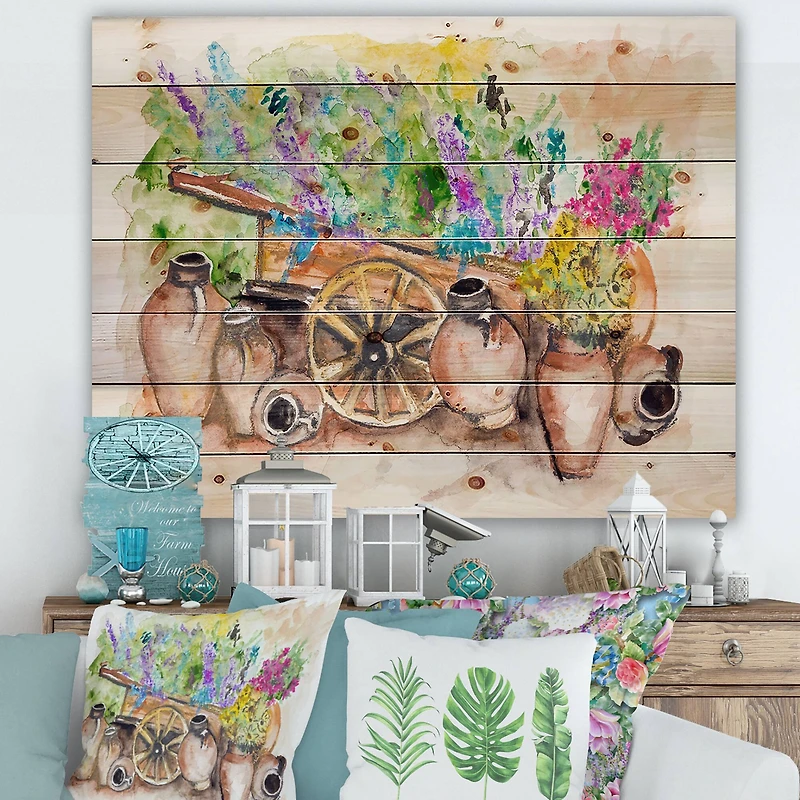 Designart - Lavender Flowers On Ancient Cart