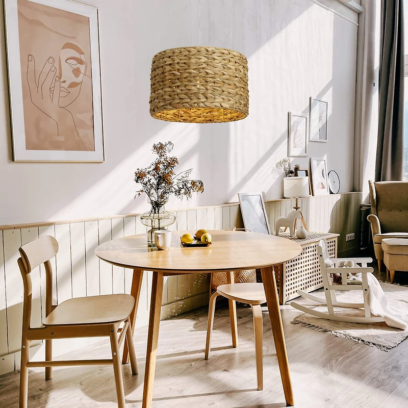 Hello Honey® Bella Natural Metal & Handwoven Wicker Drum Ceiling Light