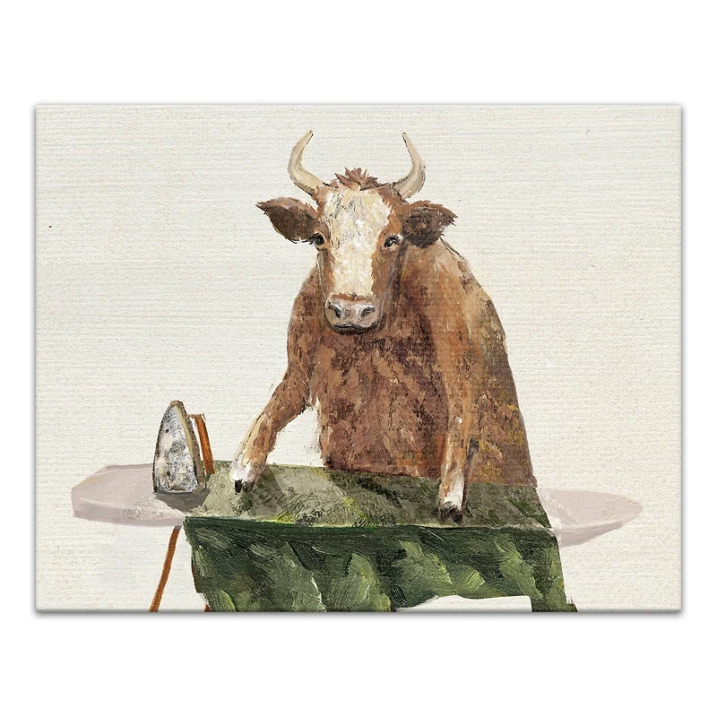 Ironing Cow 14" x 11" Canvas Wall Art