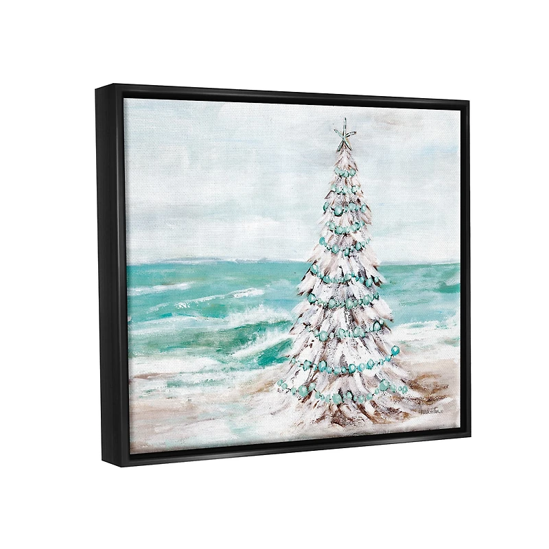Stupell Industries Snowy Christmas Tree Beach Shore Framed Floater Canvas Wall Art