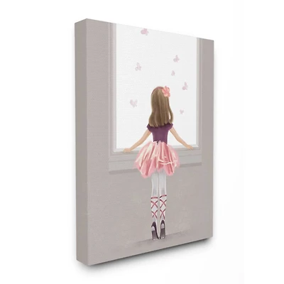Stupell Industries Little Ballerina Dancer Girl Butterfly Pink Purple Canvas Wall Art
