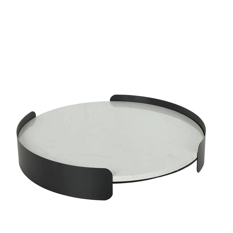 19" White Marble Round Living Room Décor Tray