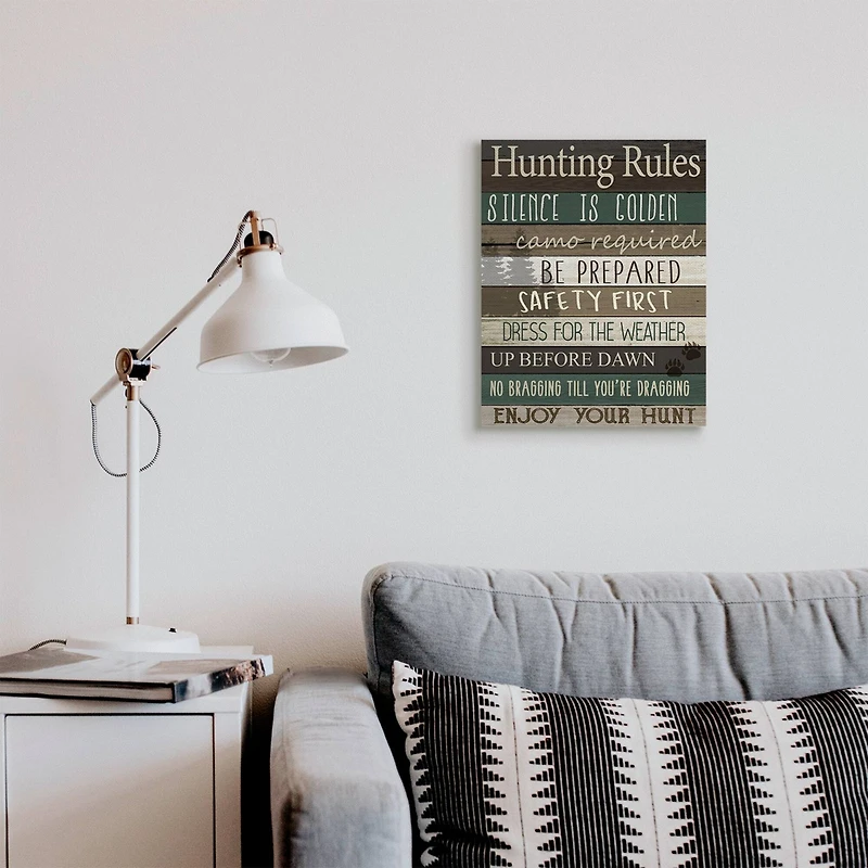 Stupell Industries Cabin Hunting Rules Rustic Charm Brown Green Canvas Wall Art