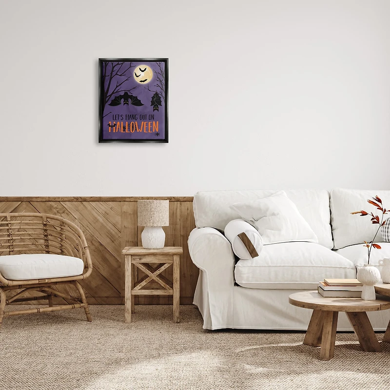 Stupell Industries Let's Hang Halloween Bats Framed Floater Canvas Wall Art