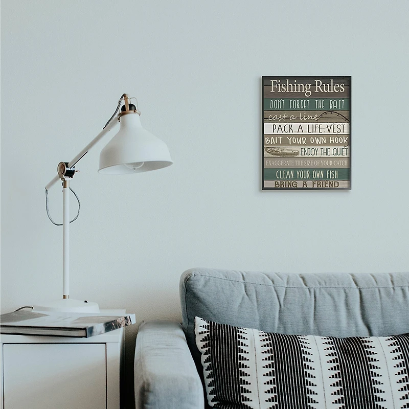 Stupell Industries Rustic Fishing Rules Sign Brown Green Beige Framed Wall Art
