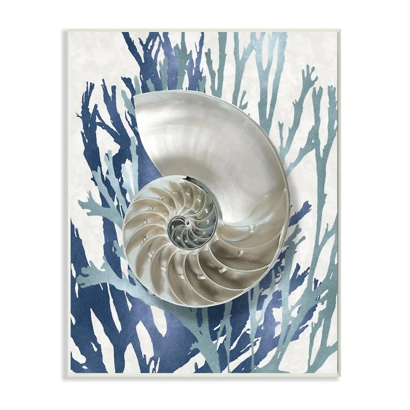 Stupell Industries Shell Coral Beach Blue Design Wall Plaque