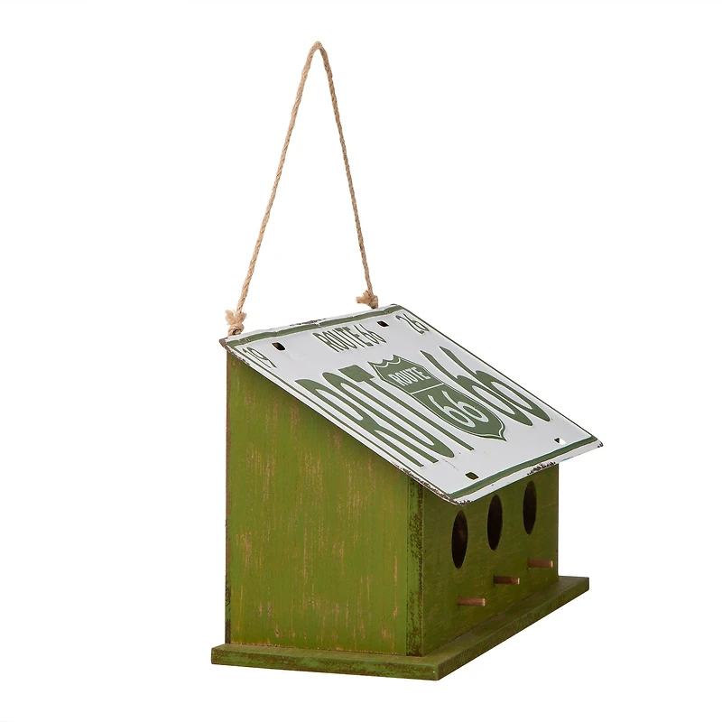 Glitzhome® 14" Hanging Wood and Metal Green Licence Plates Garden Birdhouse