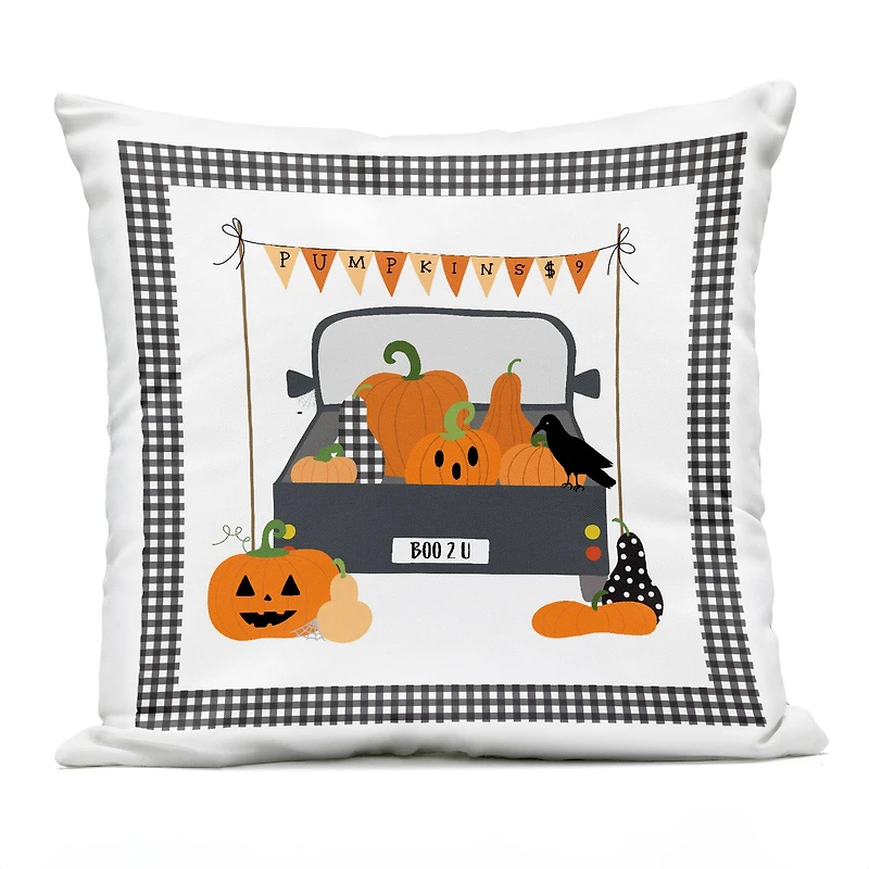 Stupell Industries Pumpkin Truck with Gingham Border Outdoor Printed Pillow