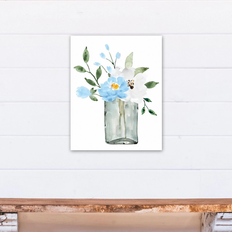 Bright Blue Floral Vase 16" x 20" Canvas Wall Art