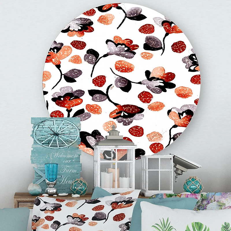 Designart - Modern Flower In Blue Red and Orange