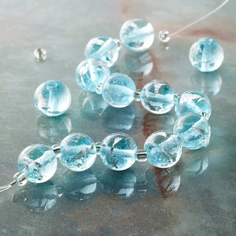Aqua Lampwork Glass Stripe Beads by Bead Landing™