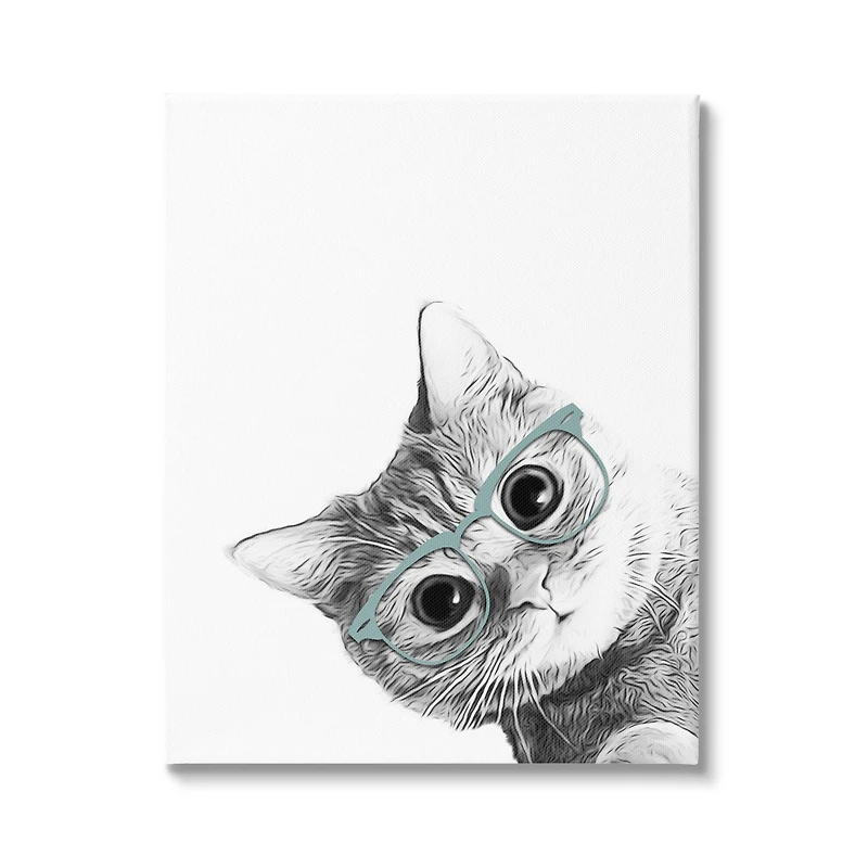 Stupell Industries Baby Kitten Peeking Glasses Portrait Canvas Wall Art