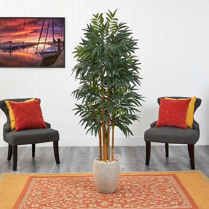 6ft. Phoenix Palm Tree in White Planter with Stand