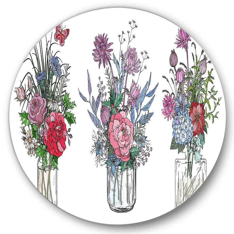 Designart - Bouquets of Wildflowers In Transparent Vases I