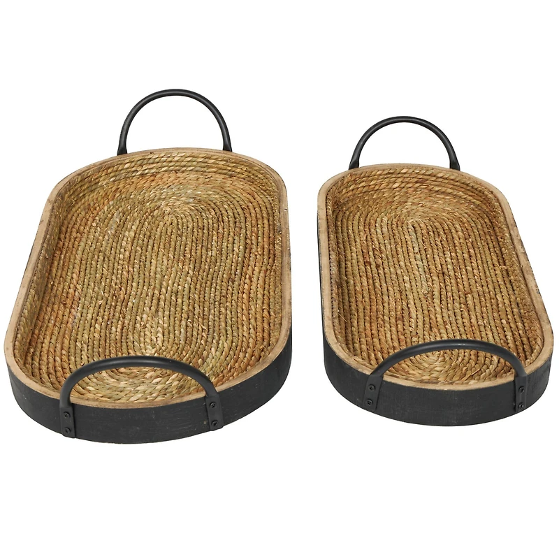 Brown Wooden Coiled Oval Nesting Tray Décor Set