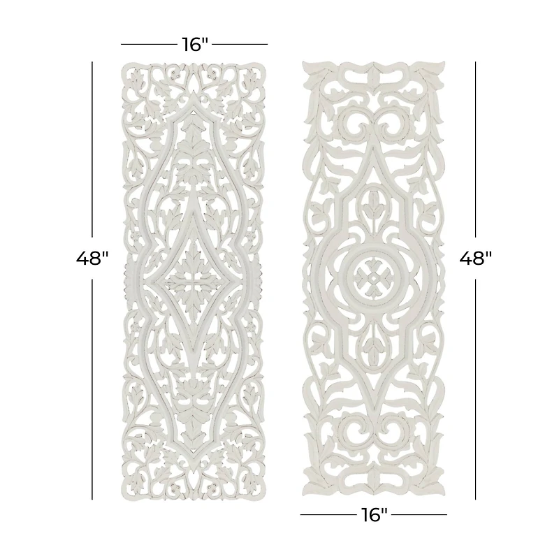 Set of 2 White Mango Wood Farmhouse Abstract Wall Decor, 16" x 48"