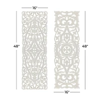 Set of 2 White Mango Wood Farmhouse Abstract Wall Decor, 16" x 48"