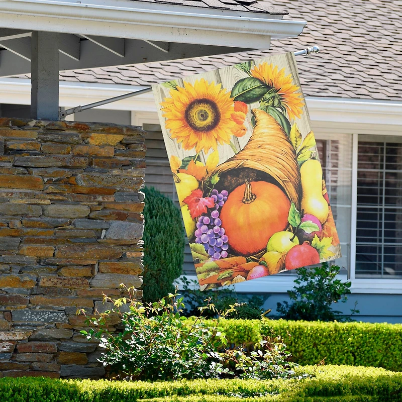 40" Cornucopia & Flowers Autumn Harvest Garden Flag