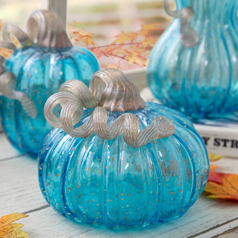 Glitzhome® Blue Glass Pumpkin Set