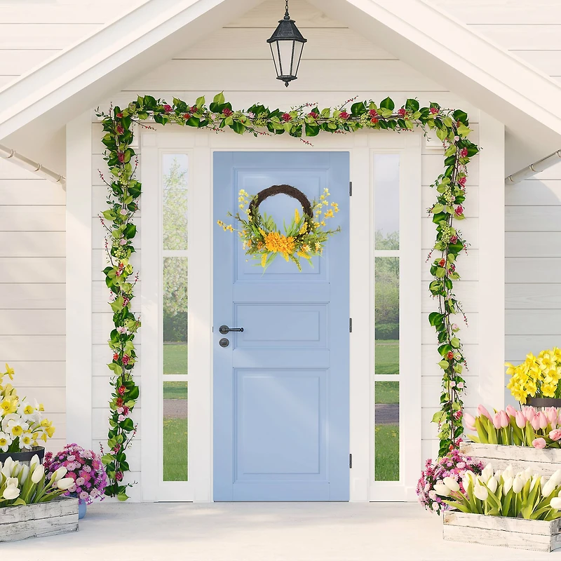 22" Peonies Artificial Fall Harvest Twig Wreath